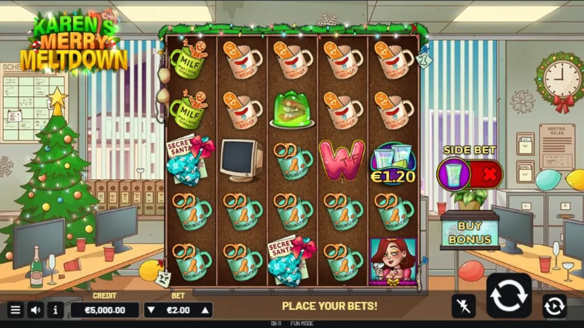 Karen’s Merry Meltdown slot gameplay interface